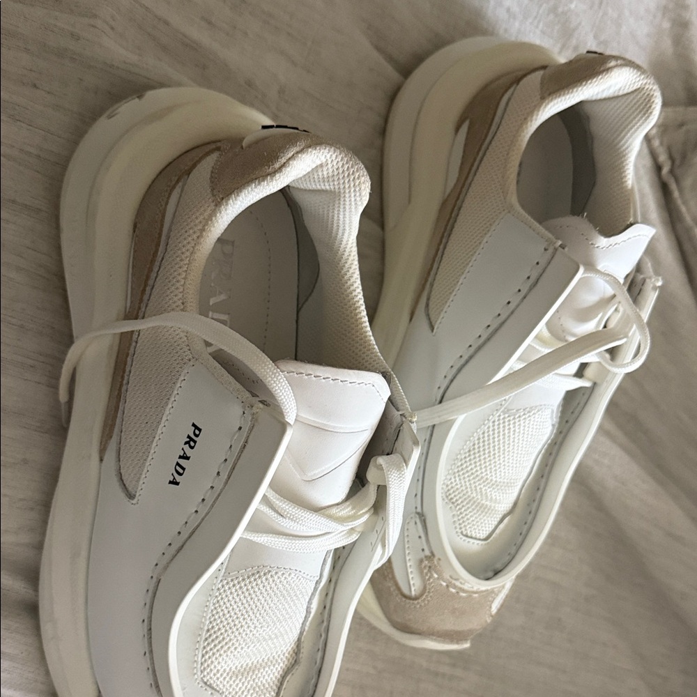 Prada Women's Cream and White Sneakers